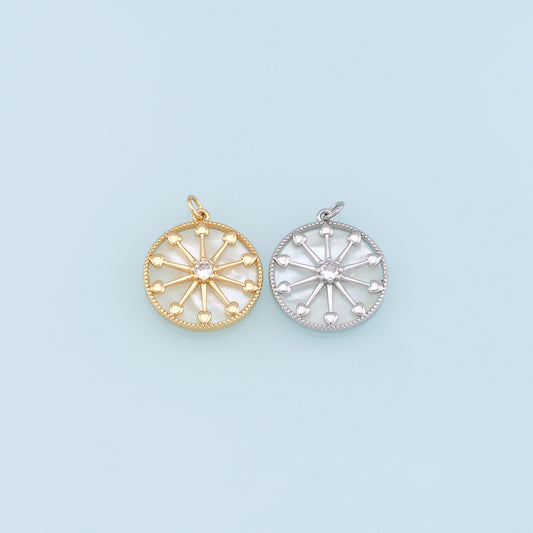 Gold Round Star Charms,18K Gold Filled Starburst Pendant,CZ North Star Charm Bracelet Necklace for DIY Jewelry Making Supply