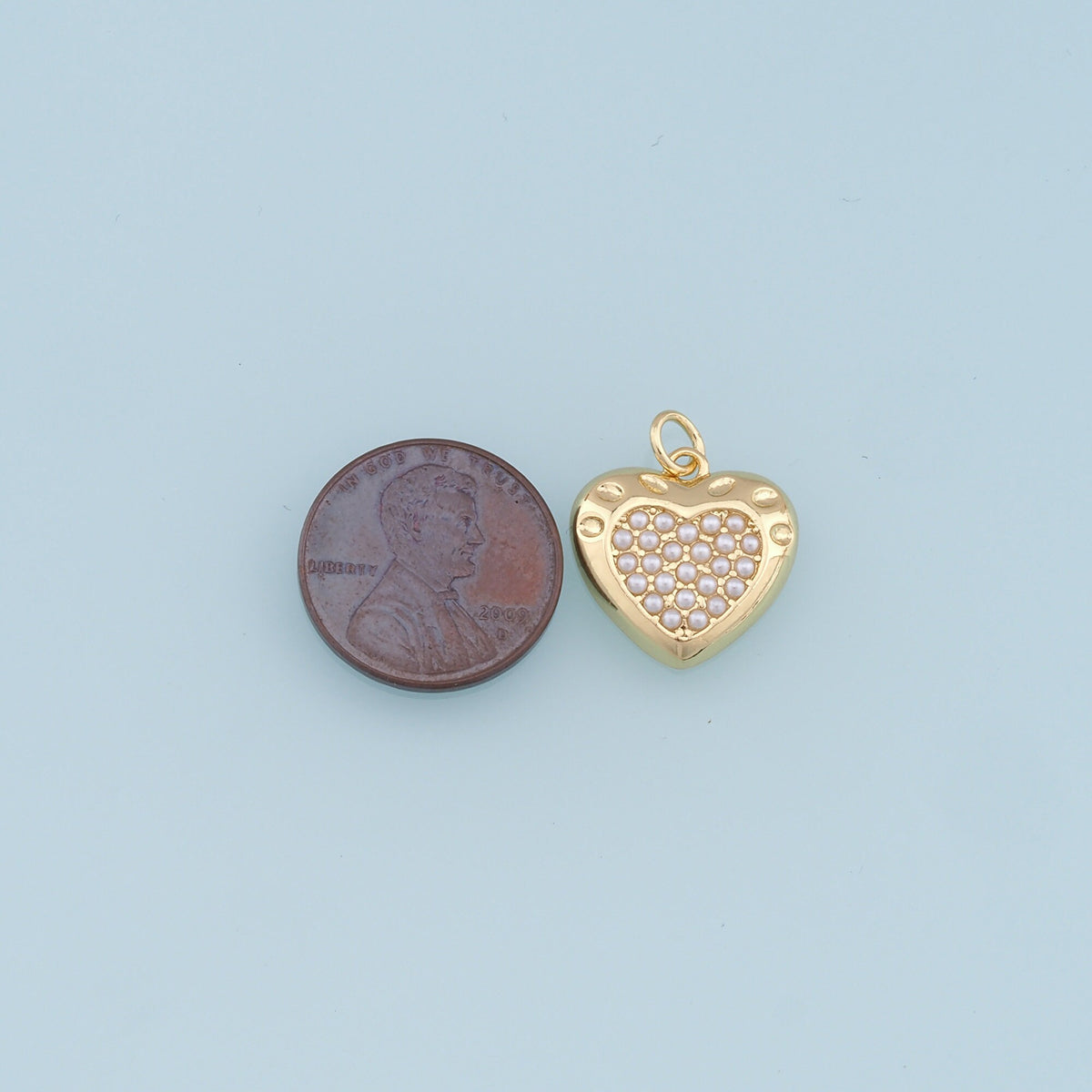 Gold Heart Pearl Charms,18K Gold Filled Heart Pendant,Heart Charm Bracelet Necklace for DIY Jewelry Making Supply