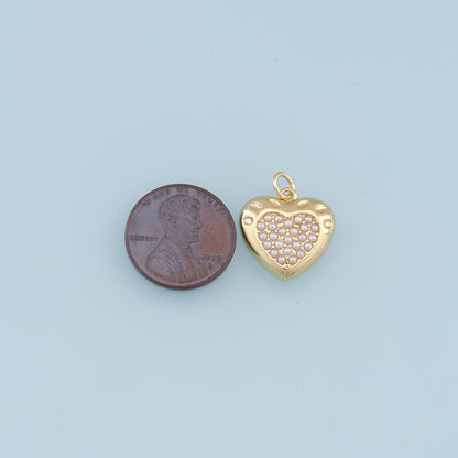 Gold Heart Pearl Charms,18K Gold Filled Heart Pendant,Heart Charm Bracelet Necklace for DIY Jewelry Making Supply