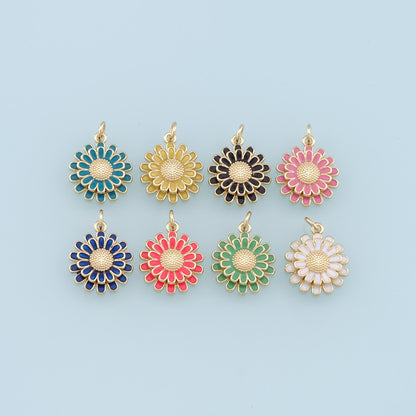 Gold Daisy Charms,18K Gold Filled Enamel Daisy Pendant,Daisy Charm Bracelet Necklace for DIY Jewelry Making Supply