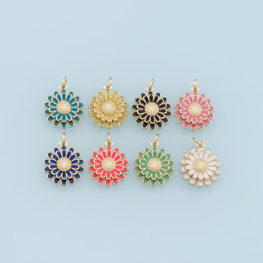 Gold Daisy Charms,18K Gold Filled Enamel Daisy Pendant,Daisy Charm Bracelet Necklace for DIY Jewelry Making Supply