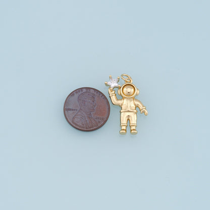 Gold Astronaut Charms,18K Gold Filled Astronaut Pendant,Astronaut Star Charm Bracelet Necklace for DIY Jewelry Making Supply