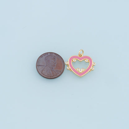 18K Gold Filled Heart Enamel Charm Pendant for Jewelry Making
