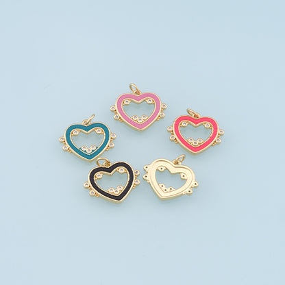 18K Gold Filled Heart Enamel Charm Pendant for Jewelry Making