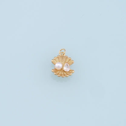 Gold Pearl Shell Charms,18K Gold Filled Conch Shell Pendant,Conch Shell Charm Bracelet Necklace for DIY Jewelry Making Supply