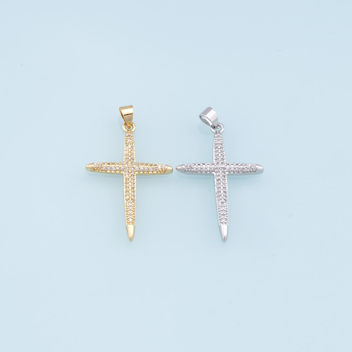 Gold Cross Charms,18K Gold Filled Cross Pendant,CZ Micro Pave Cross Charm Bracelet Necklace for DIY Jewelry Making Supply
