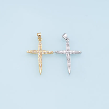 Gold Cross Charms,18K Gold Filled Cross Pendant,CZ Micro Pave Cross Charm Bracelet Necklace for DIY Jewelry Making Supply