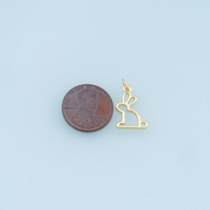 Gold Rabbit Charms,18K Gold Filled Rabbit Pendant,Animal Charm Bracelet Necklace for DIY Jewelry Making Supply