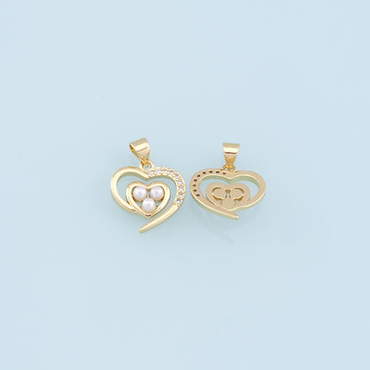 Gold Heart Pearl Charms,18K Gold Filled Heart Pendant,CZ Micro Pave Heart Charm Bracelet Necklace for DIY Jewelry Making Supply