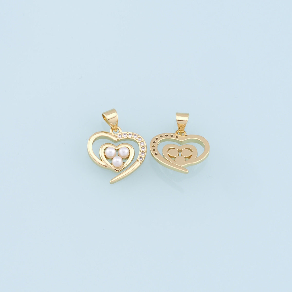 Gold Heart Pearl Charms,18K Gold Filled Heart Pendant,CZ Micro Pave Heart Charm Bracelet Necklace for DIY Jewelry Making Supp