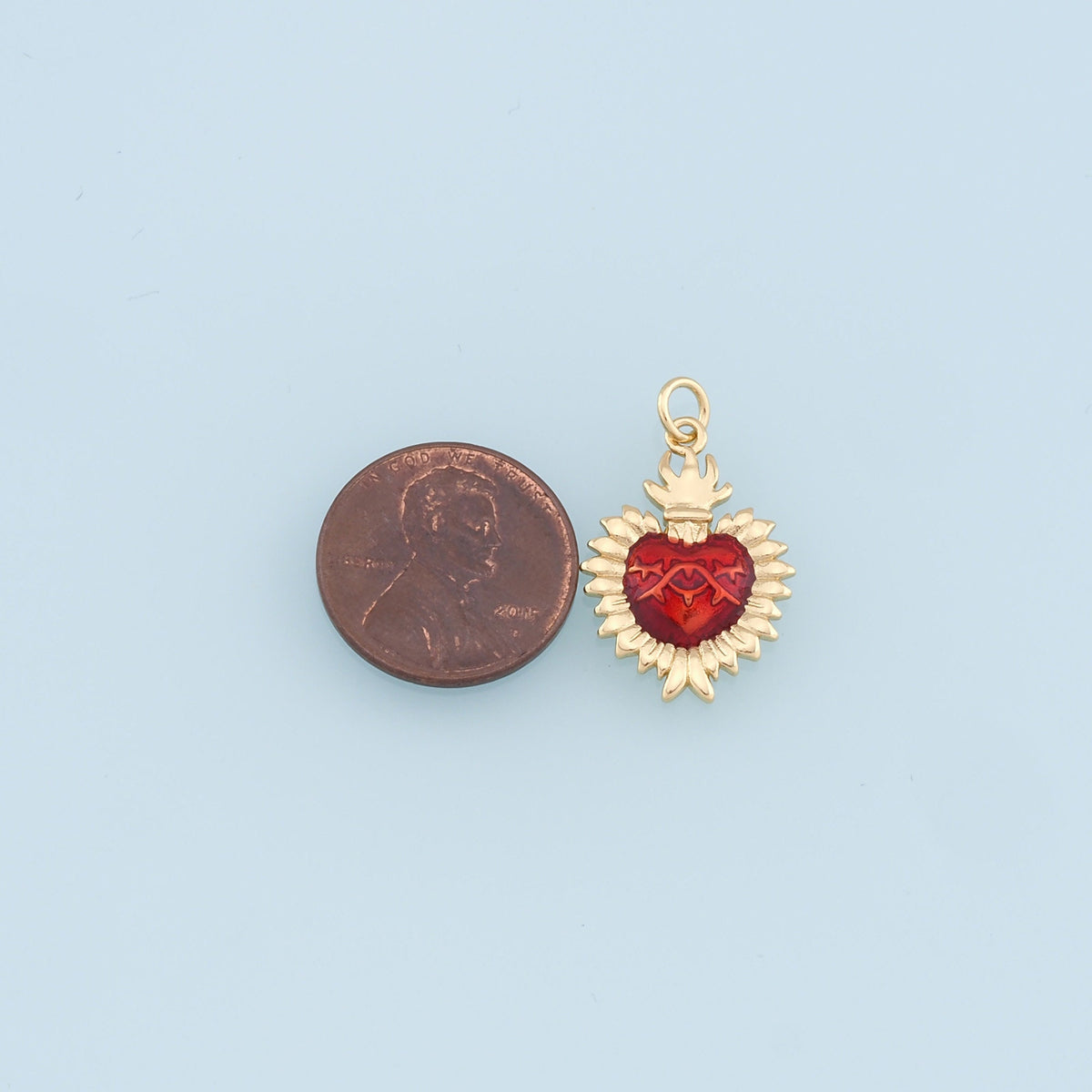Gold Red Sacred Heart Charms,18K Gold Filled Flame Sacred Heart Pendant,Religious Charm Bracelet Necklace for DIY Jewelry Mak