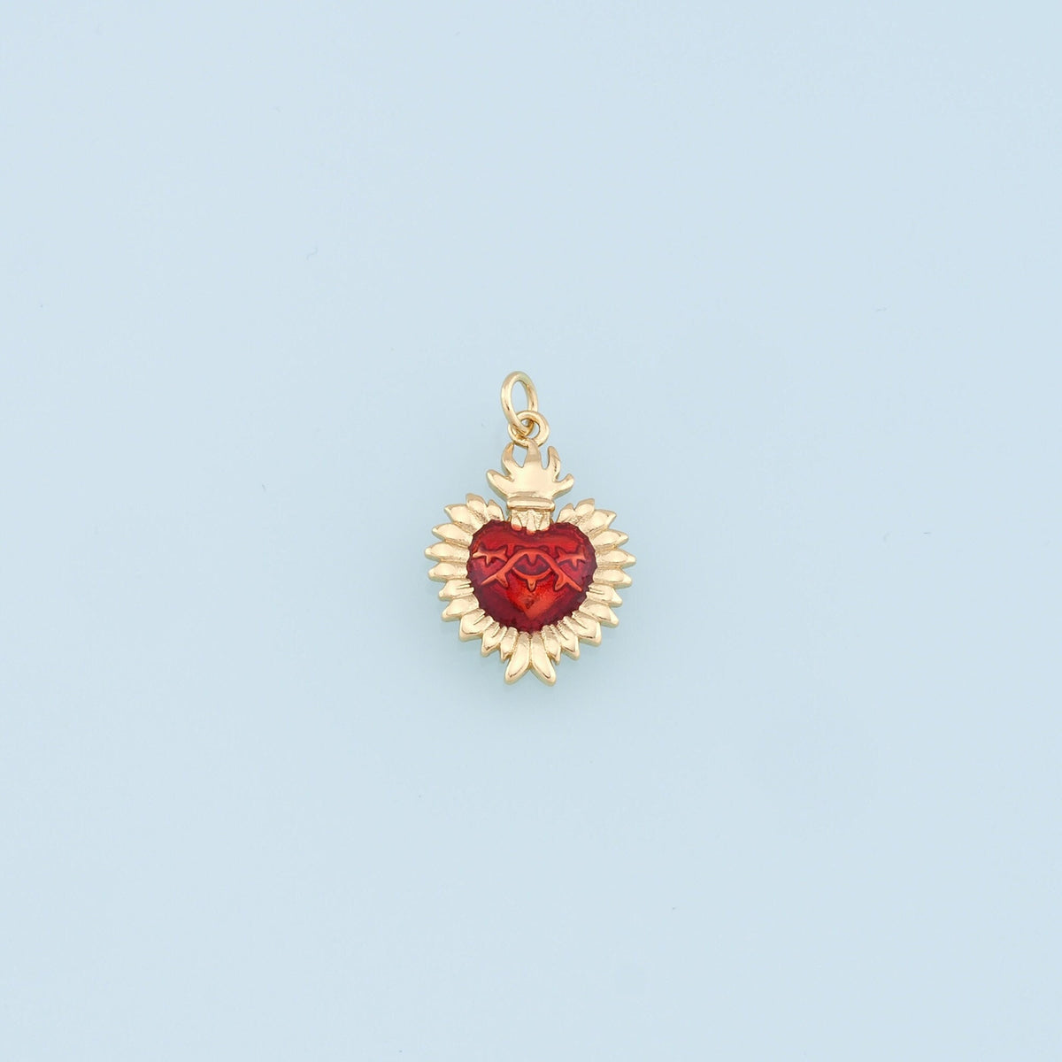 Gold Red Sacred Heart Charms,18K Gold Filled Flame Sacred Heart Pendant,Religious Charm Bracelet Necklace for DIY Jewelry Mak