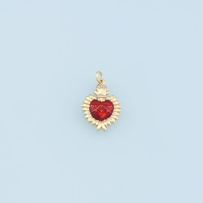 Gold Red Sacred Heart Charms,18K Gold Filled Flame Sacred Heart Pendant,Religious Charm Bracelet Necklace for DIY Jewelry Mak