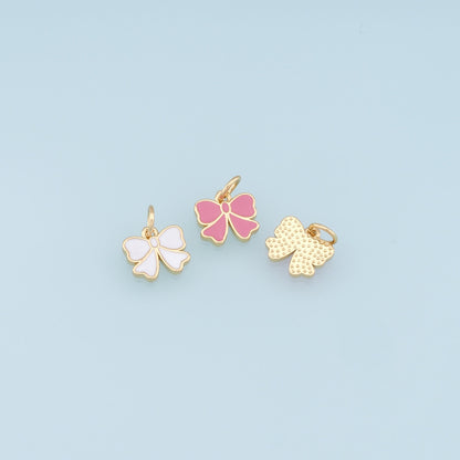 Gold Bow Charms,18K Gold Filled Enamel Bow Pendant,bow tie Charm Bracelet Necklace for DIY Jewelry Making Supply