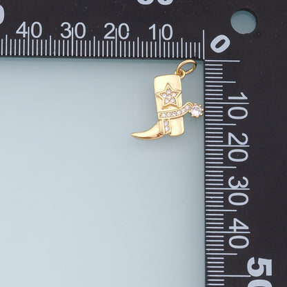 Gold Cowboy Boots Charms,18K Gold Filled Boots Pendant,CZ Micro Pave Boots Charm Bracelet Necklace for DIY Jewelry Making Supply