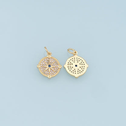 Gold Compass Star Charms,18K Gold Filled Starburst Pendant,CZ Micro Pave North Star Charm Bracelet Necklace for DIY Jewelry Making Supply