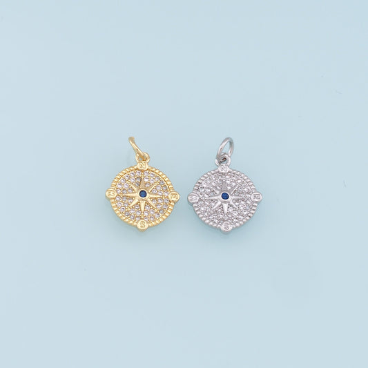 Gold Compass Star Charms,18K Gold Filled Starburst Pendant,CZ Micro Pave North Star Charm Bracelet Necklace for DIY Jewelry Making Supply