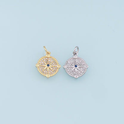 Gold Compass Star Charms,18K Gold Filled Starburst Pendant,CZ Micro Pave North Star Charm Bracelet Necklace for DIY Jewelry M