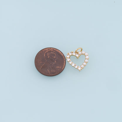 Gold Heart Charms,18K Gold Filled Pearl Heart Pendant,CZ Micro Pave Heart Charm Bracelet Necklace for DIY Jewelry Making Supply