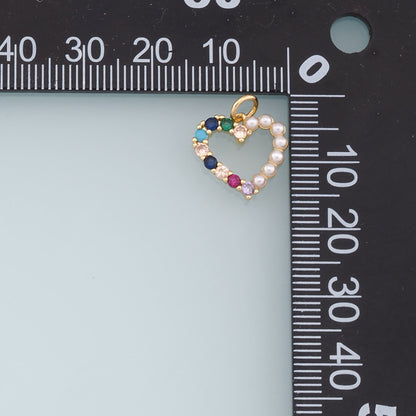 Gold Heart Charms,18K Gold Filled Pearl Heart Pendant,CZ Micro Pave Heart Charm Bracelet Necklace for DIY Jewelry Making Supply