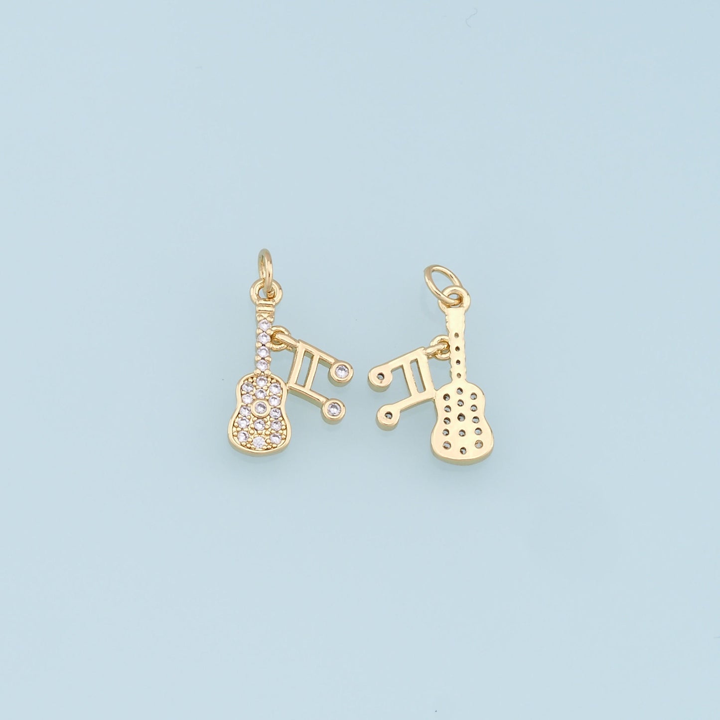 Gold Guitar Charms,18K Gold Filled CZ Micro Pave Guitar Pendant,Music Charm Bracelet Necklace for DIY Jewelry Making Supply