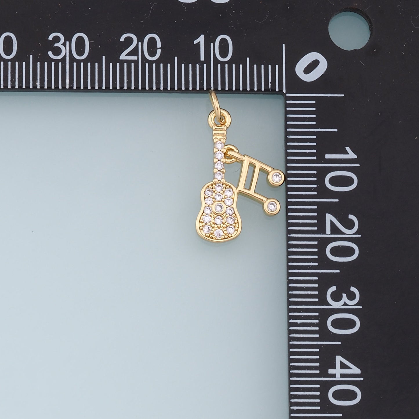 Gold Guitar Charms,18K Gold Filled CZ Micro Pave Guitar Pendant,Music Charm Bracelet Necklace for DIY Jewelry Making Supply