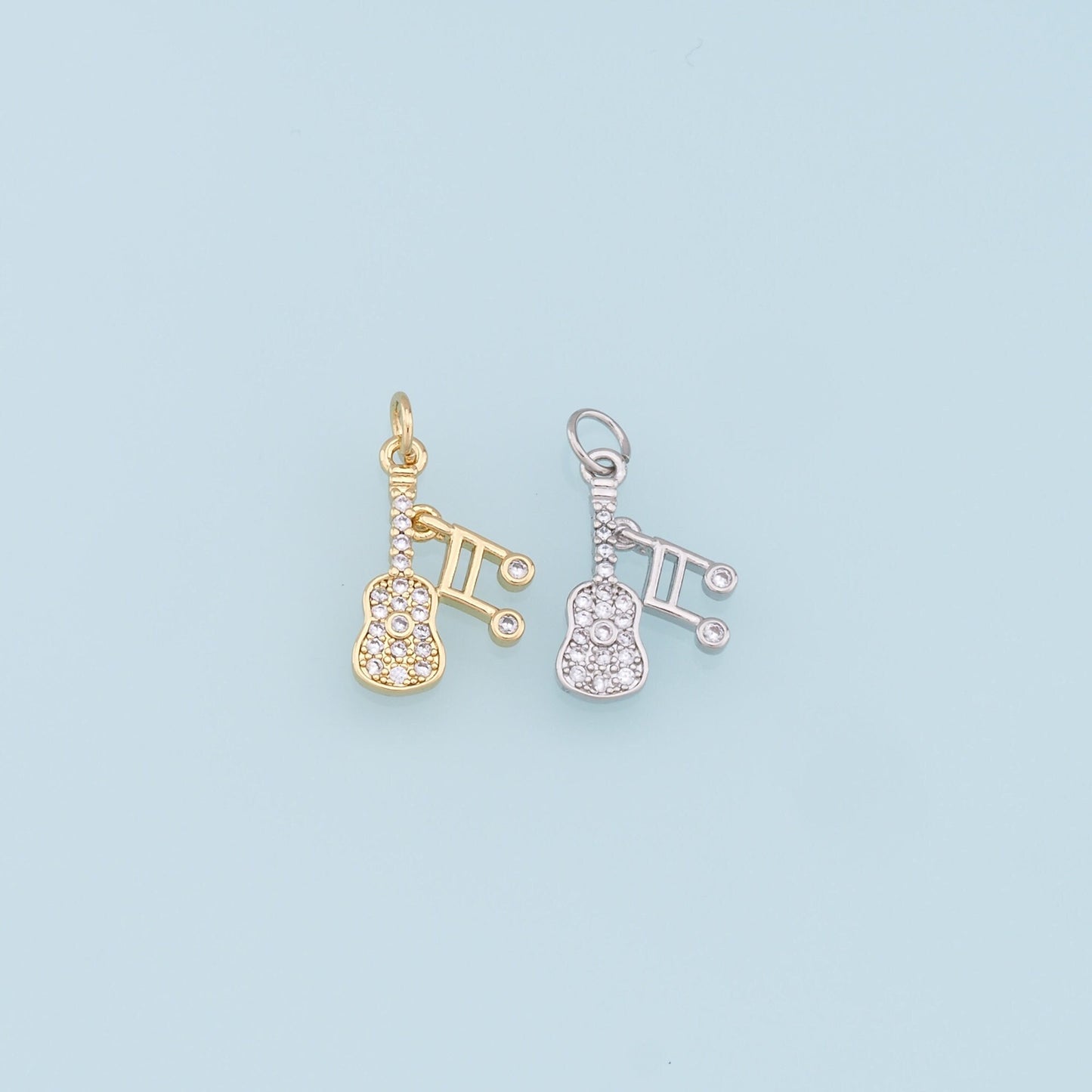 Gold Guitar Charms,18K Gold Filled CZ Micro Pave Guitar Pendant,Music Charm Bracelet Necklace for DIY Jewelry Making Supply
