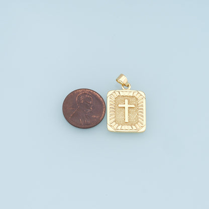 Gold Cross Charms,18K Gold Filled Rectangle Cross Pendant,Religious Charm Bracelet Necklace for DIY Jewelry Making Supply