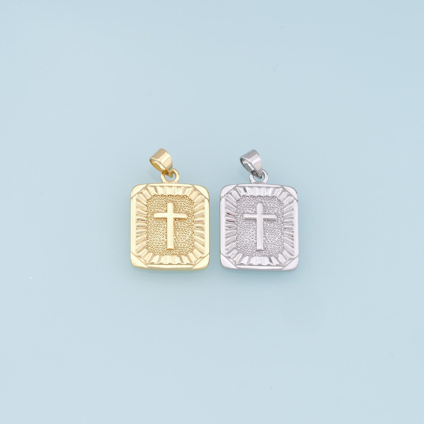 Gold Cross Charms,18K Gold Filled Rectangle Cross Pendant,Religious Charm Bracelet Necklace for DIY Jewelry Making Supply