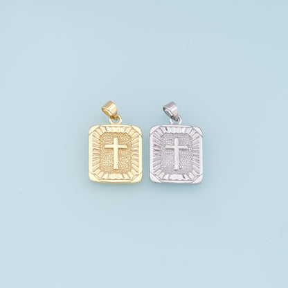 Gold Cross Charms,18K Gold Filled Rectangle Cross Pendant,Religious Charm Bracelet Necklace for DIY Jewelry Making Supply