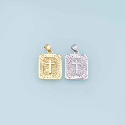 Gold Cross Charms,18K Gold Filled Rectangle Cross Pendant,Religious Charm Bracelet Necklace for DIY Jewelry Making Supply