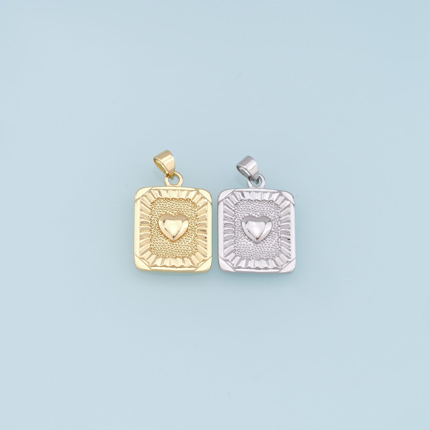 Gold Heart Charms,18K Gold Filled Heart Pendant,Rectangle Heart Charm Bracelet Necklace for DIY Jewelry Making Supply