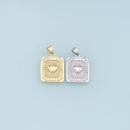 Gold Heart Charms,18K Gold Filled Heart Pendant,Rectangle Heart Charm Bracelet Necklace for DIY Jewelry Making Supply