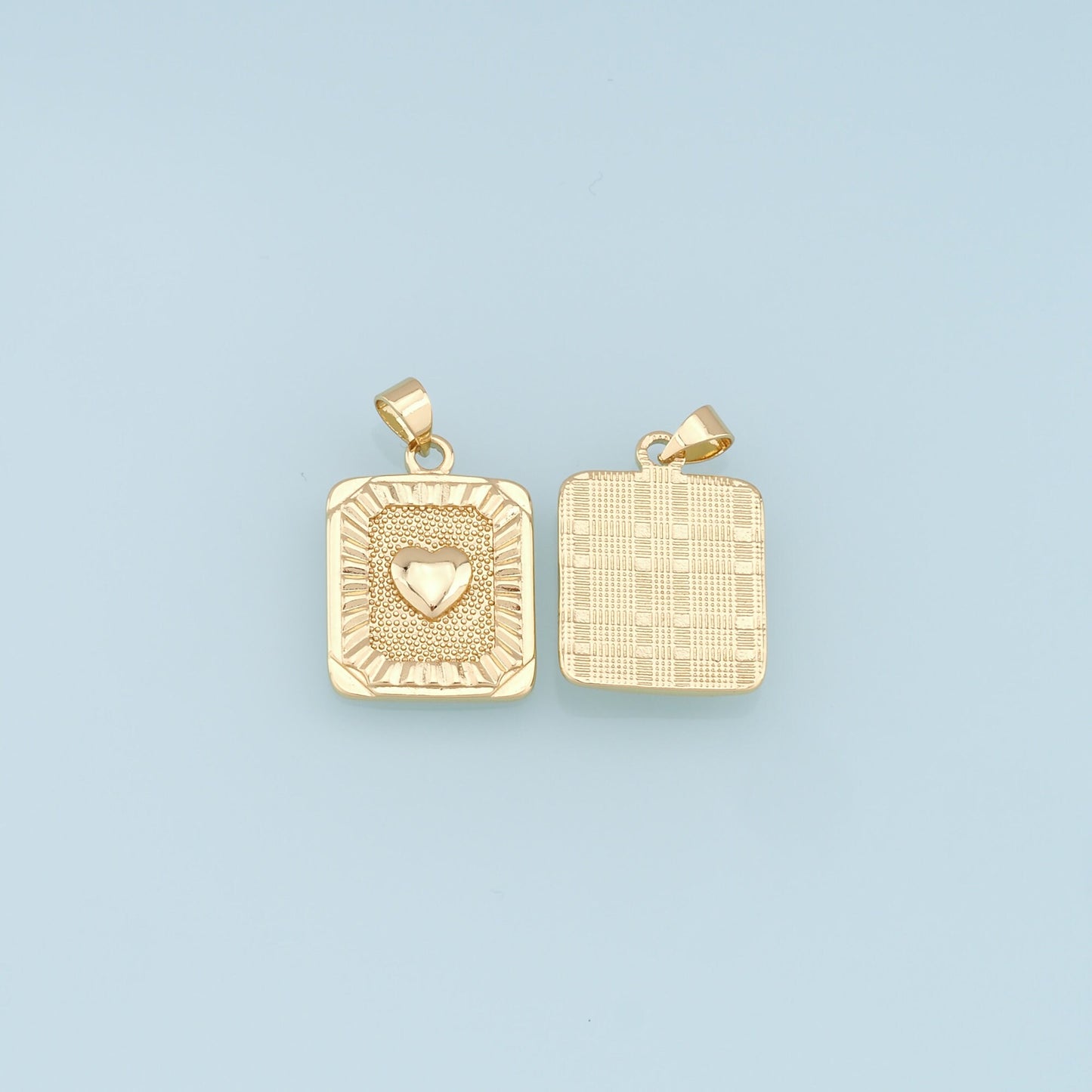 Gold Heart Charms,18K Gold Filled Heart Pendant,Rectangle Heart Charm Bracelet Necklace for DIY Jewelry Making Supply