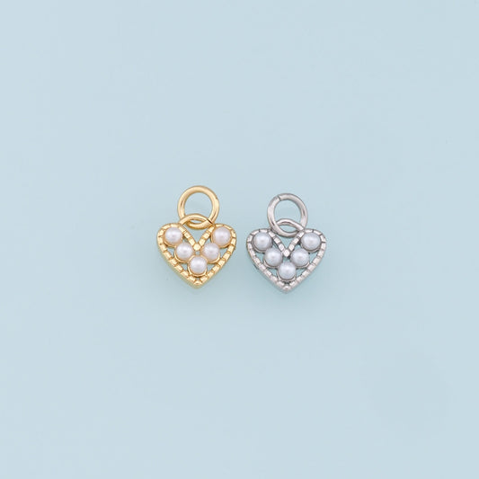 Gold Tiny Heart Charms,18K Gold Filled Pearl Heart Pendant,Heart Charm Bracelet Necklace for DIY Jewelry Making Supply