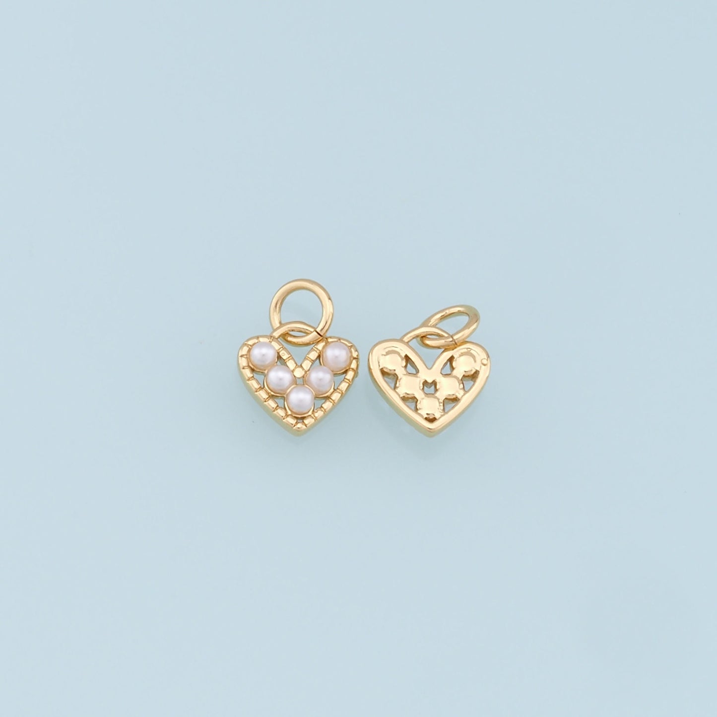 Gold Tiny Heart Charms,18K Gold Filled Pearl Heart Pendant,Heart Charm Bracelet Necklace for DIY Jewelry Making Supply