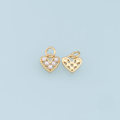 Gold Tiny Heart Charms,18K Gold Filled Pearl Heart Pendant,Heart Charm Bracelet Necklace for DIY Jewelry Making Supply