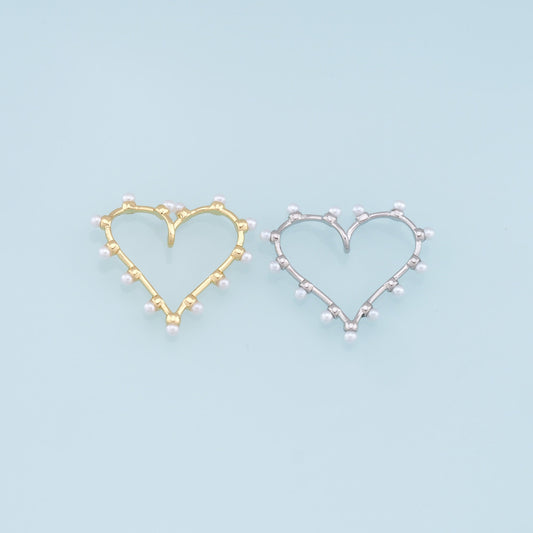 Gold Heart Pearl Charms,18K Gold Filled Heart Pendant,Heart Charm Bracelet Necklace for DIY Jewelry Making Supply