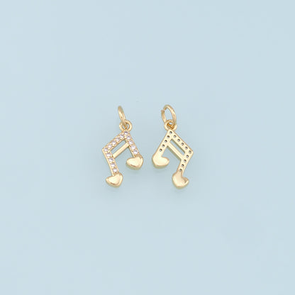 Gold Music Charms,18K Gold Filled Music Pendant,CZ Micro Pave Note Charm Bracelet Necklace for DIY Jewelry Making Supply