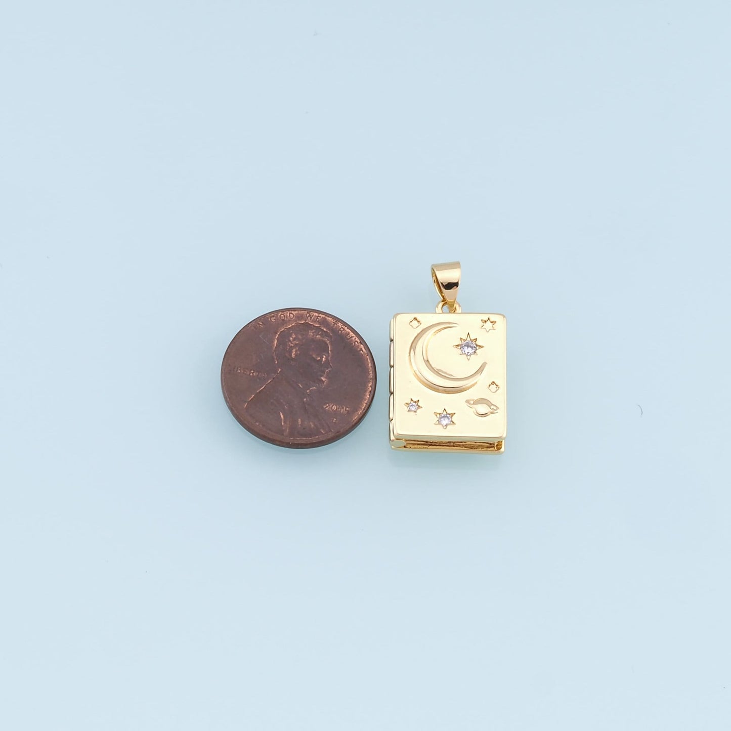 Gold Moon Star Charms,18K Gold Filled Openable Diary Book Pendant,Rectangle Star Charm Bracelet Necklace for DIY Jewelry Making Supply