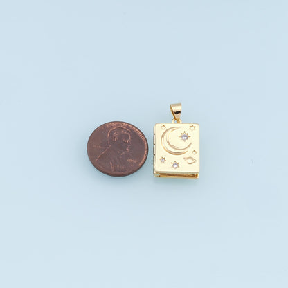 Gold Moon Star Charms,18K Gold Filled Openable Diary Book Pendant,Rectangle Star Charm Bracelet Necklace for DIY Jewelry Making Supply