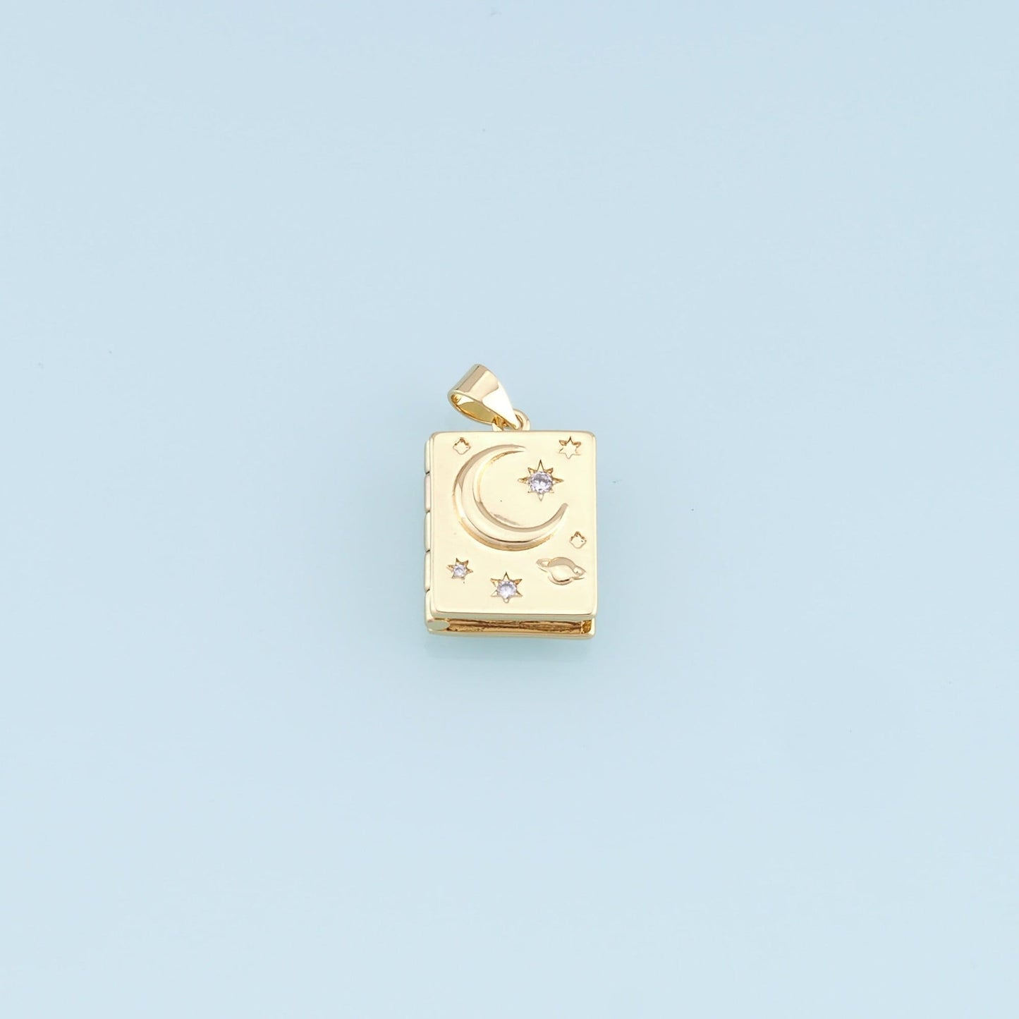 Gold Moon Star Charms,18K Gold Filled Openable Diary Book Pendant,Rectangle Star Charm Bracelet Necklace for DIY Jewelry Making Supply