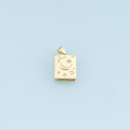 Gold Moon Star Charms,18K Gold Filled Openable Diary Book Pendant,Rectangle Star Charm Bracelet Necklace for DIY Jewelry Making Supply