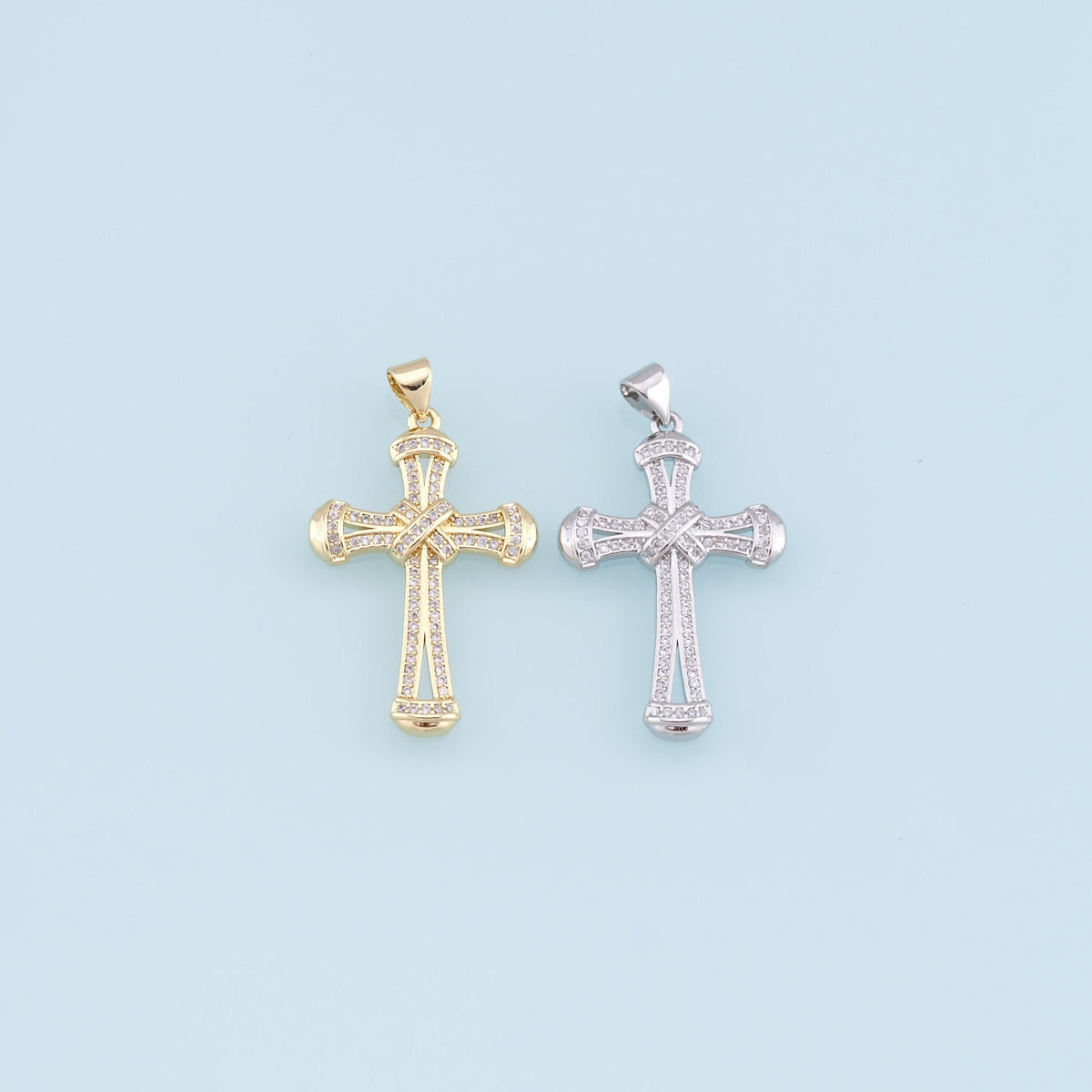Gold Cross Charms,18K Gold Filled Cross Pendant,CZ Micro Pave Cross Charm Bracelet Necklace for DIY Jewelry Making Supply
