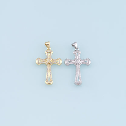 Gold Cross Charms,18K Gold Filled Cross Pendant,CZ Micro Pave Cross Charm Bracelet Necklace for DIY Jewelry Making Supply