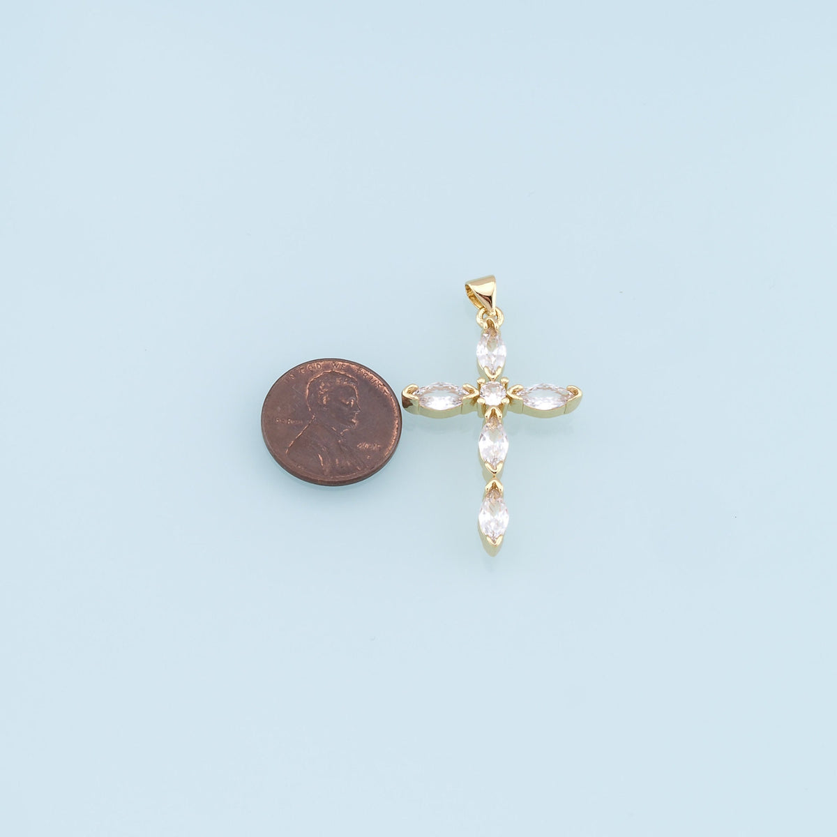 18K Gold Filled Crystal Cross Charm Pendant for Jewelry Making