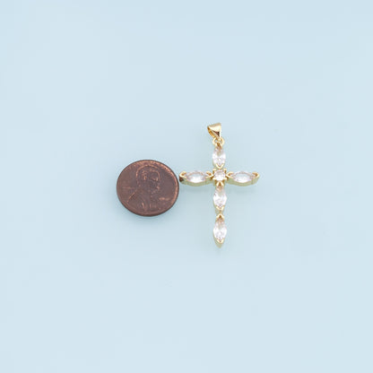 18K Gold Filled Crystal Cross Charm Pendant for Jewelry Making
