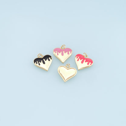 Gold Heart Charms,18K Gold Filled Enamel Heart Pendant,Heart Charm Bracelet Necklace for DIY Jewelry Making Supply