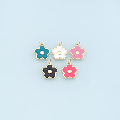 Gold Flower Charms,18K Gold Filled Enamel Flower Pendant,Flower Charm Bracelet Necklace for DIY Jewelry Making Supply