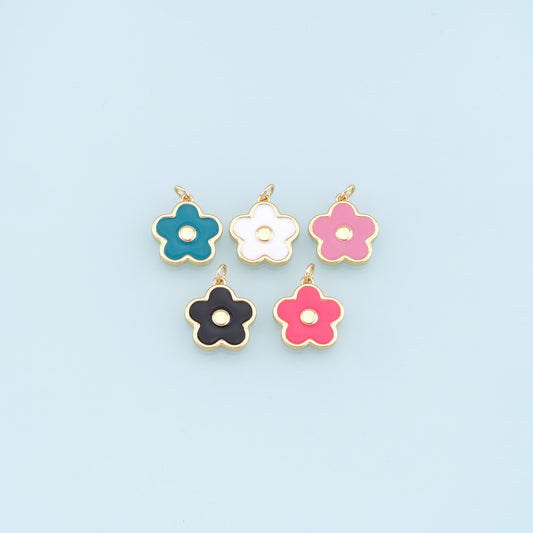 Gold Flower Charms,18K Gold Filled Enamel Flower Pendant,Flower Charm Bracelet Necklace for DIY Jewelry Making Supply